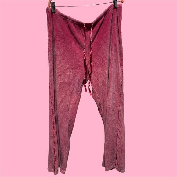 Vintage 90s/Y2K Pink velvet velour sweatpants with drawstring waist - Picture 1 of 8